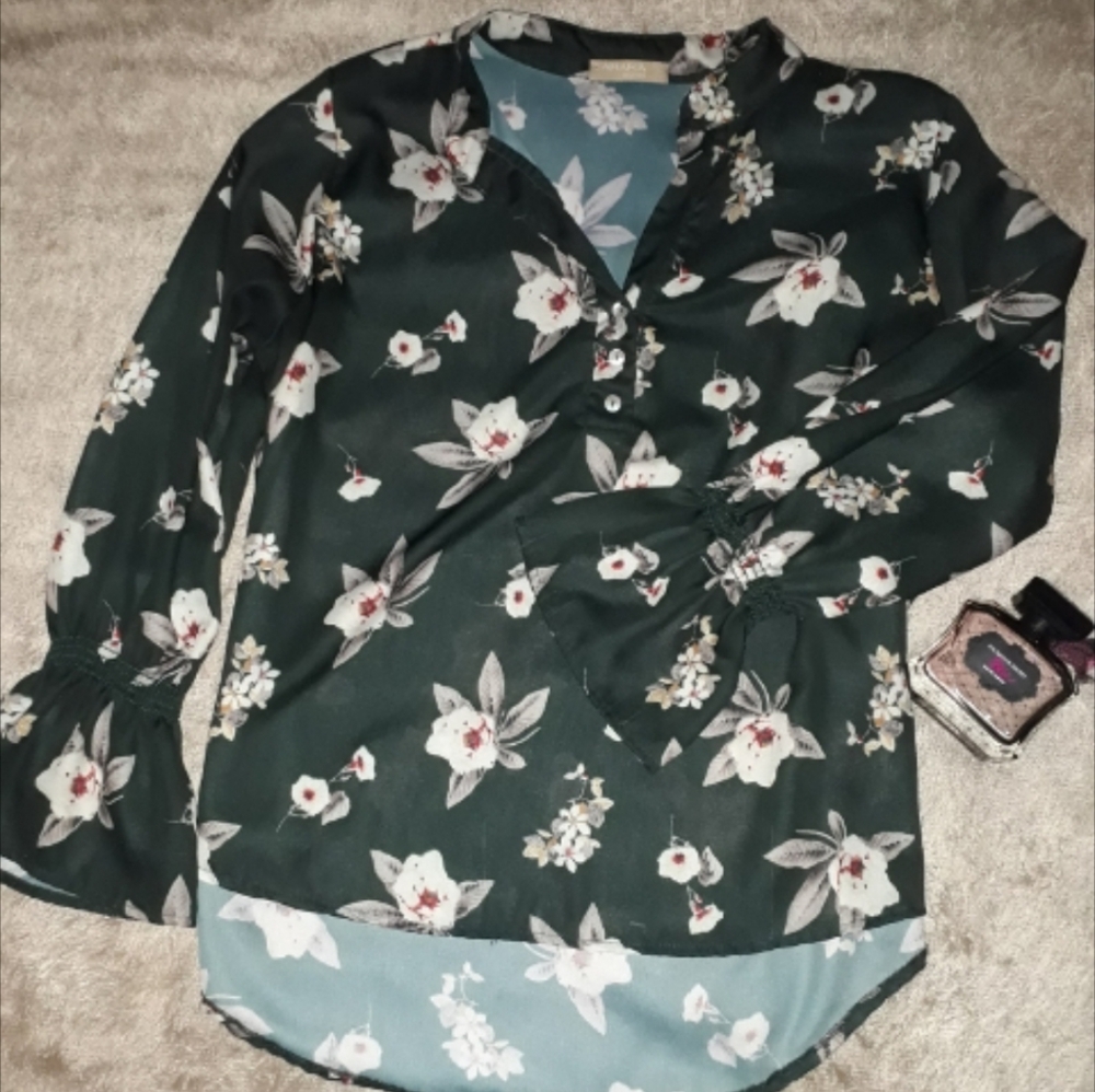 Green floral blouse